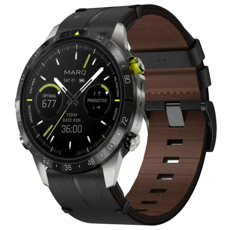 For Garmin MARQ Athlete Gen 2 Leather Textured 22mm Watch Band(Black)