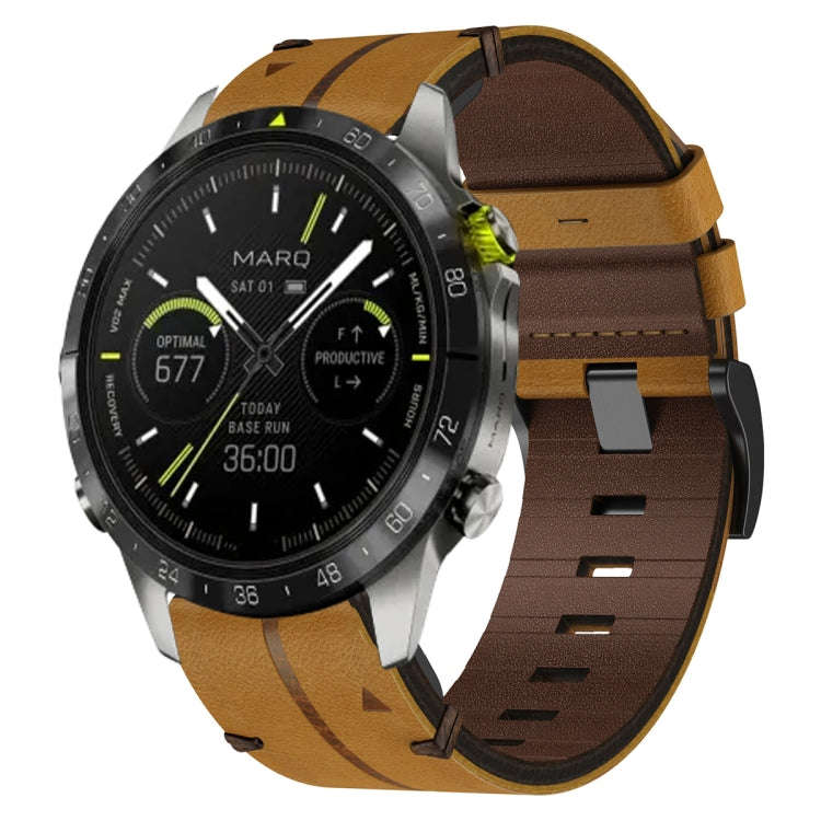 For Garmin MARQ Athlete Gen 2 Leather Textured 22mm Watch Band(Brown)
