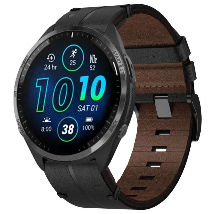 For Garmin Forerunner 965 Leather Textured 22mm Watch Band(Black)