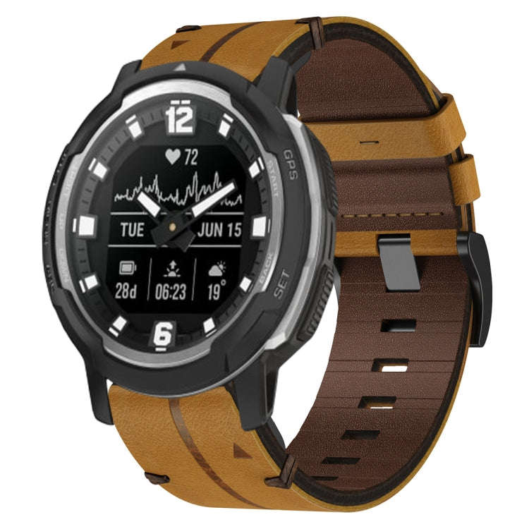 For Garmin Instinct Crossover Leather Textured 22mm Watch Band(Brown)