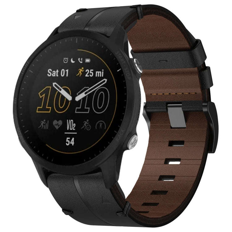 For Garmin Forerunner 955 Leather Textured 22mm Watch Band(Black)
