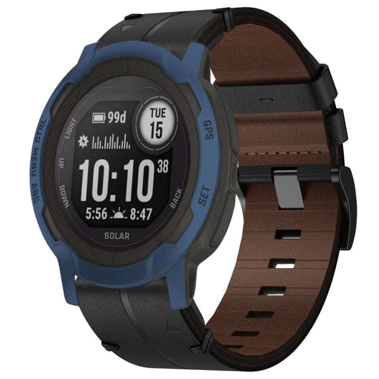 For Garmin  Instinct 2 Solar Leather Textured 22mm Watch Band(Black)