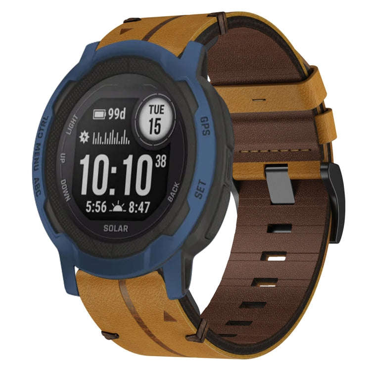 For Garmin  Instinct 2 Solar Leather Textured 22mm Watch Band(Brown)