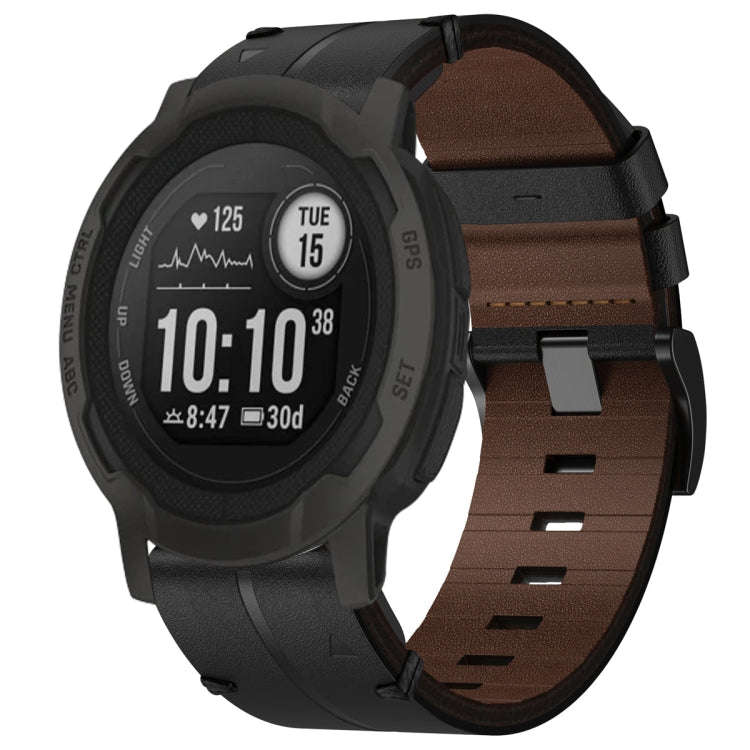 For Garmin Instinct 2 Leather Textured 22mm Watch Band(Black)