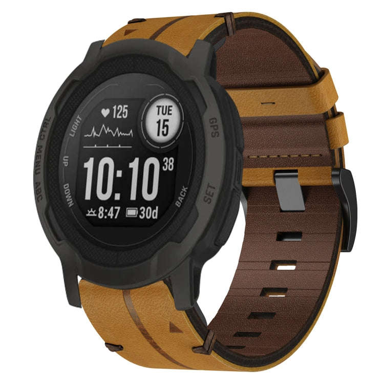 For Garmin Instinct 2 Leather Textured 22mm Watch Band(Brown)