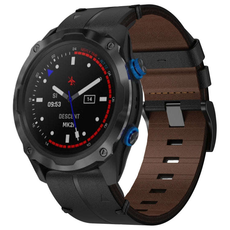 For Garmin Epix Pro 47mm Leather Textured 22mm Watch Band(Black)