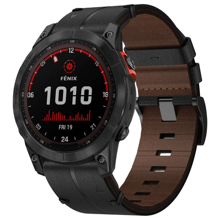 For Garmin Fenix 7 Leather Textured 22mm Watch Band(Black)