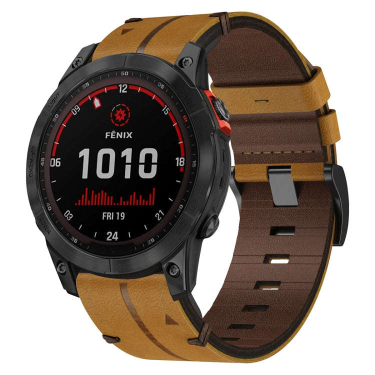 For Garmin Fenix 7 Leather Textured 22mm Watch Band(Brown)