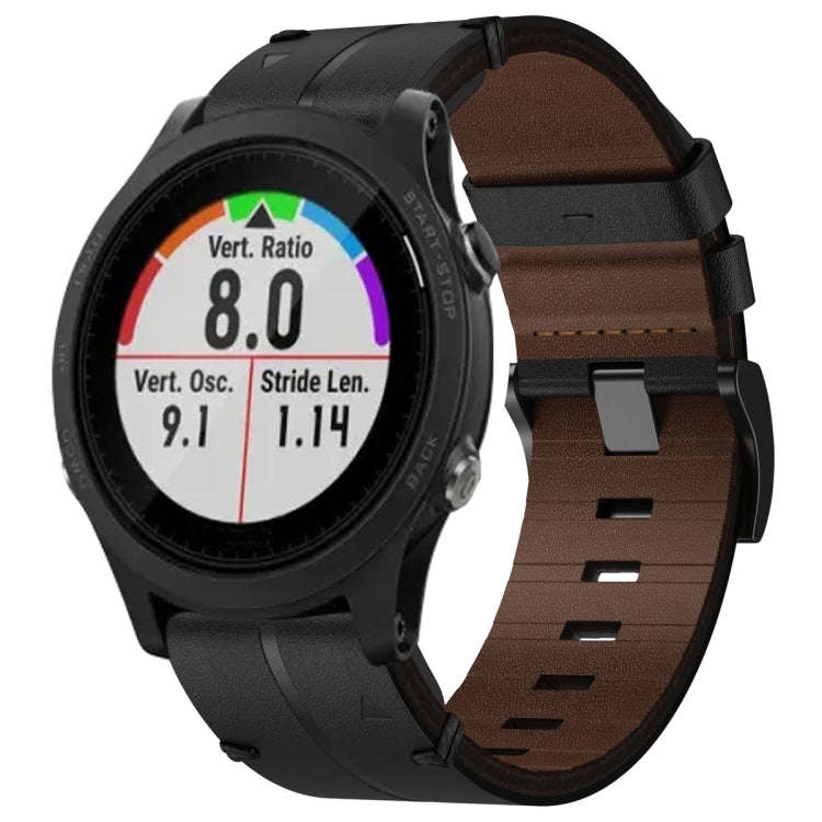 For Garmin Forerunner 935 Leather Textured 22mm Watch Band(Black)