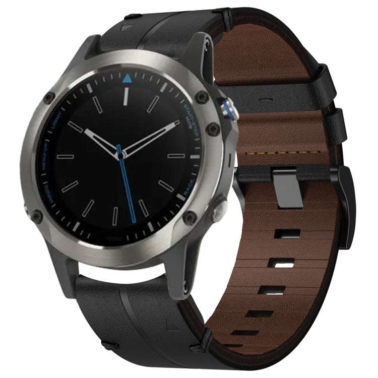 For Garmin Quatix 5 Leather Textured 22mm Watch Band(Black)