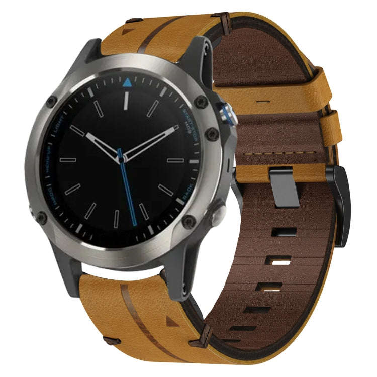 For Garmin Quatix 5 Leather Textured 22mm Watch Band(Brown)