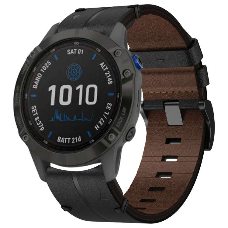 For Garmin Fenix 6 Pro GPS Leather Textured 22mm Watch Band(Black)