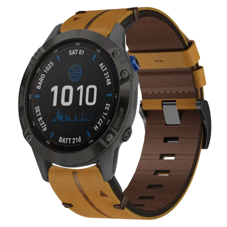 For Garmin Fenix 6 Pro GPS Leather Textured 22mm Watch Band(Brown)