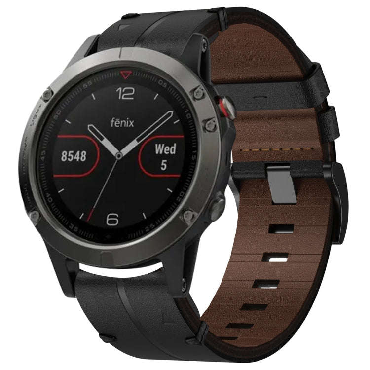 For Garmin Fenix 5 Leather Textured 22mm Watch Band(Black)
