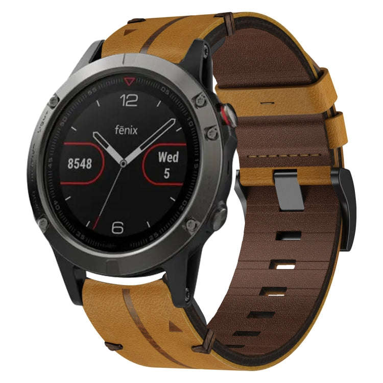 For Garmin Fenix 5 Leather Textured 22mm Watch Band(Brown)
