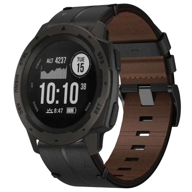 For Garmin Fenix 5 Plus Leather Textured 22mm Watch Band(Black)