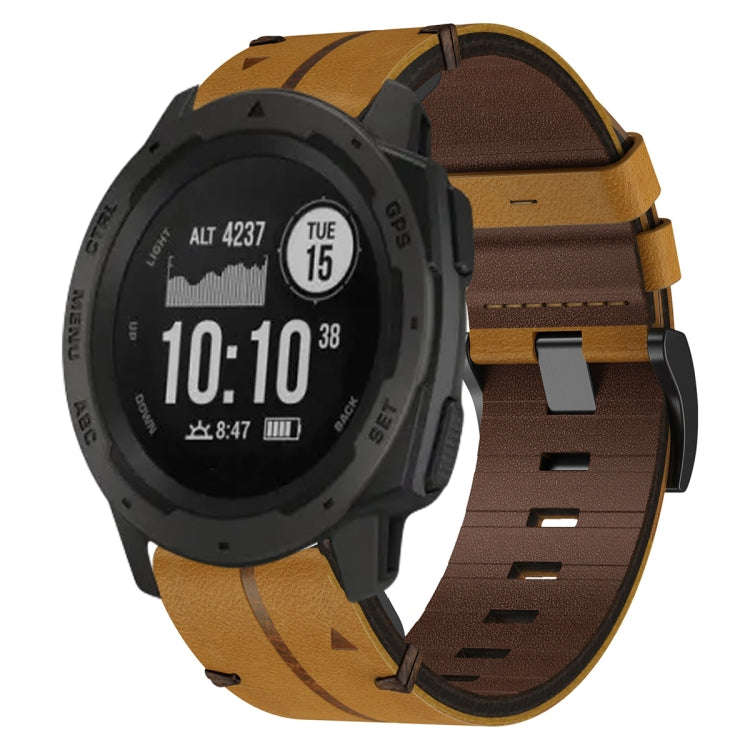 For Garmin Instinct Leather Textured 22mm Watch Band(Brown)