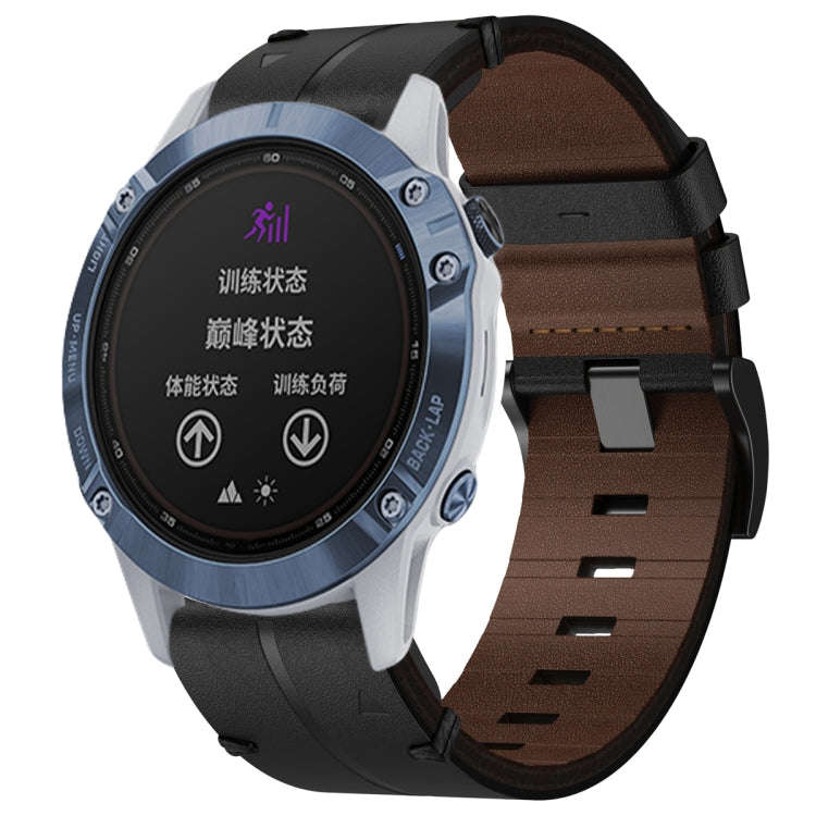 For Garmin Fenix 6 GPS Leather Textured 22mm Watch Band(Black)