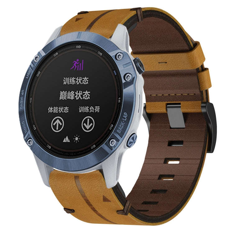 For Garmin Fenix 6 Sapphire GPS Leather Textured 22mm Watch Band(Brown)