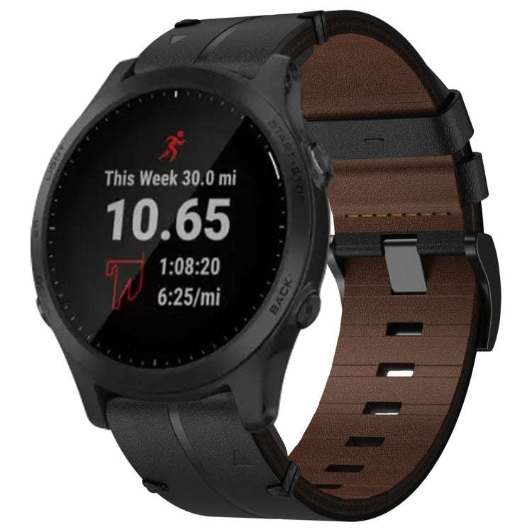 For Garmin Forerunner 945 Leather Textured 22mm Watch Band(Black)