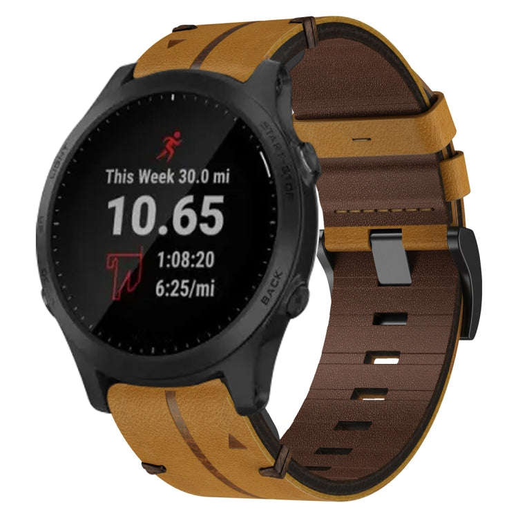 For Garmin Forerunner 945 Leather Textured 22mm Watch Band(Brown)