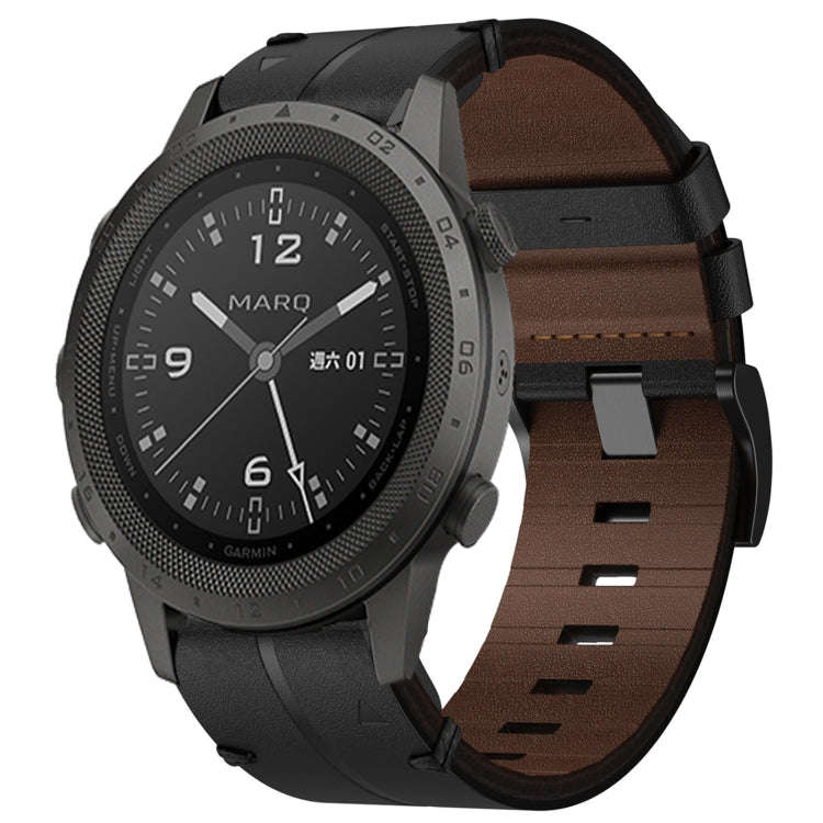 For Garmin MARQ Commander Leather Textured 22mm Watch Band(Black)