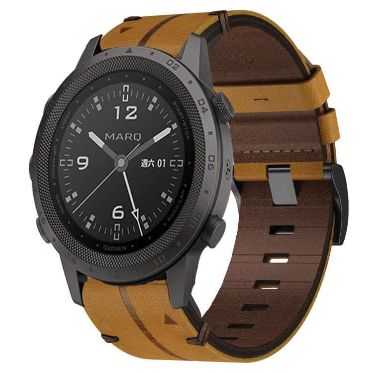 For Garmin MARQ Commander Leather Textured 22mm Watch Band(Brown)