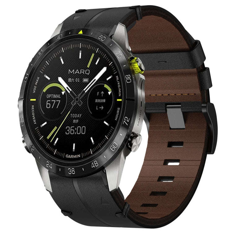 For Garmin MARQ Athlete Leather Textured 22mm Watch Band(Black)