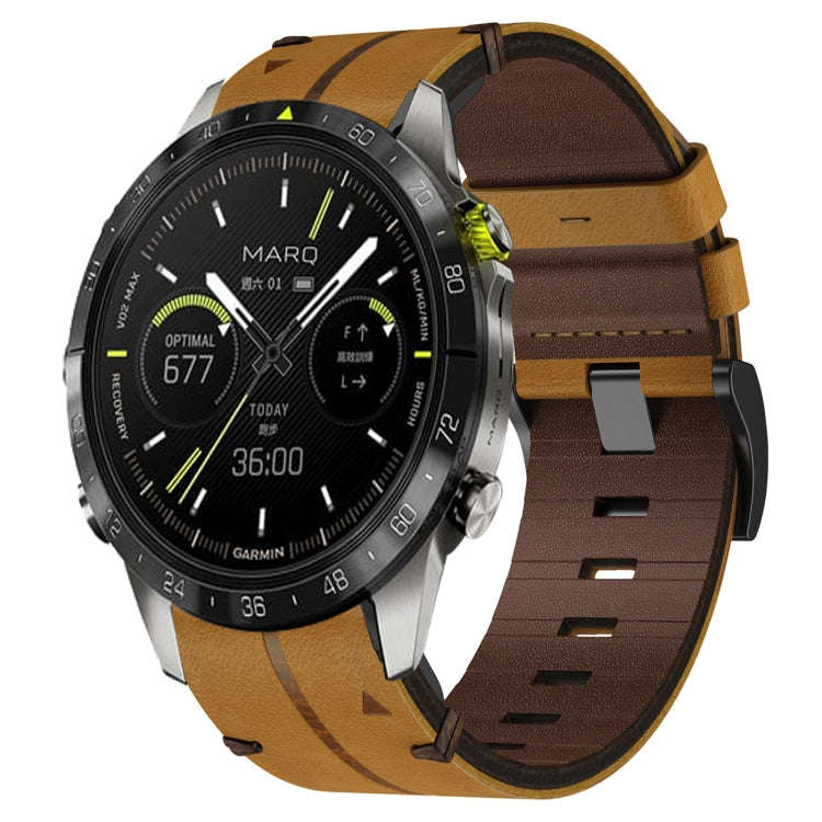 For Garmin MARQ Athlete Leather Textured 22mm Watch Band(Brown)