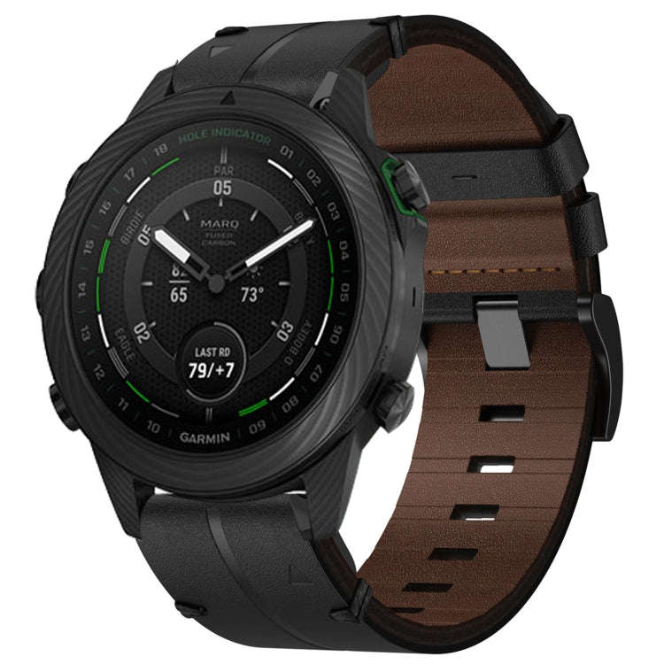 For Garmin MARQ Golfer Leather Textured 22mm Watch Band(Black)