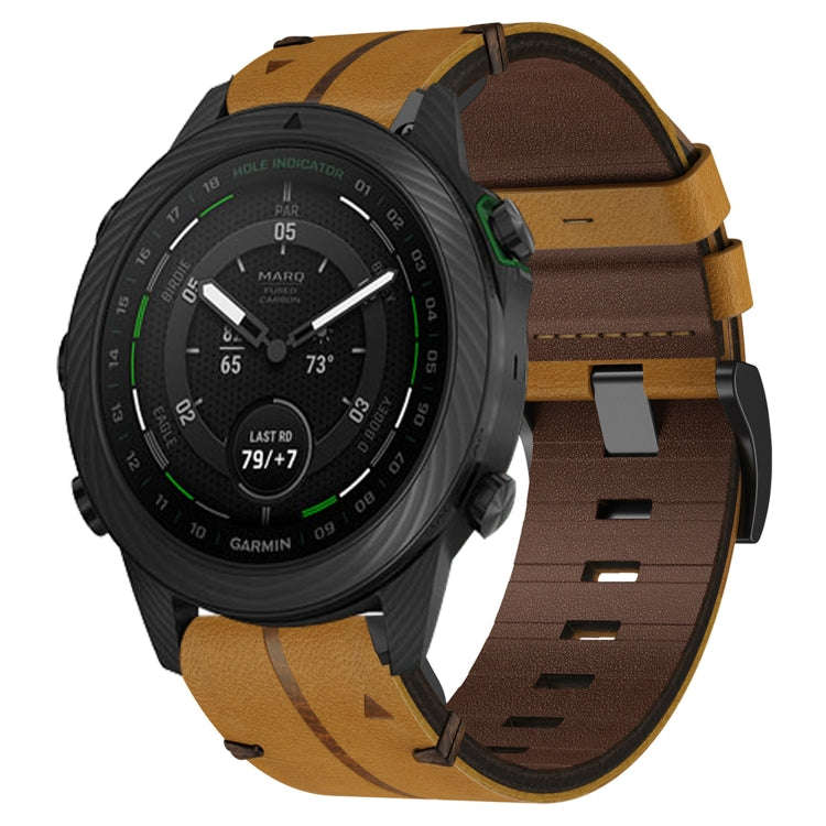 For Garmin MARQ Golfer Leather Textured 22mm Watch Band(Brown)