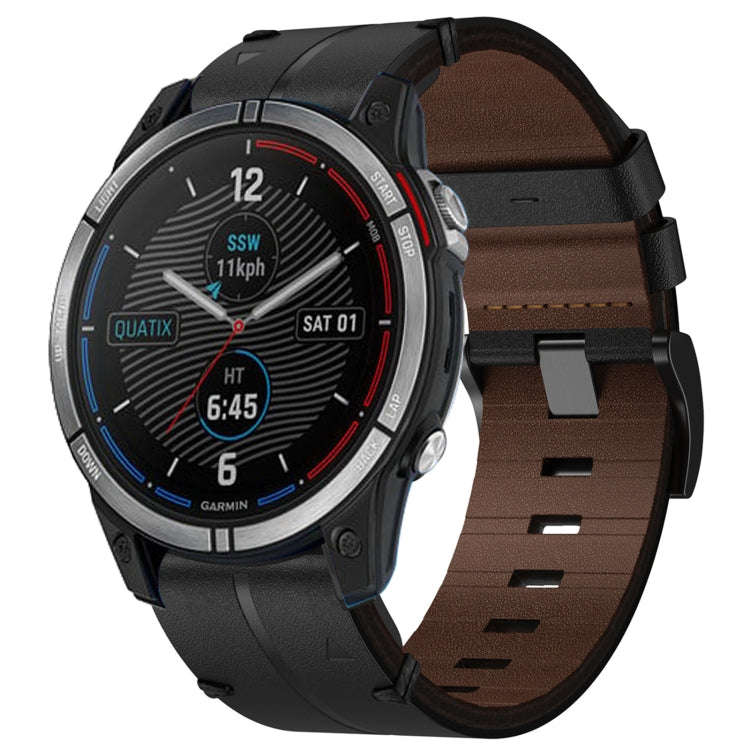 For Garmin Quatix 7 Leather Textured 22mm Watch Band(Black)