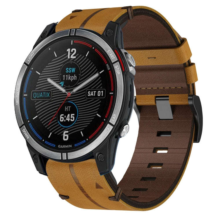 For Garmin Quatix 7 Leather Textured 22mm Watch Band(Brown)