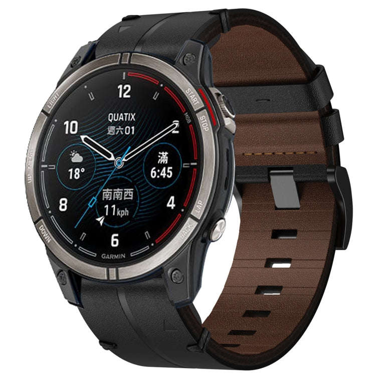 For Garmin Quatix 7 Pro Leather Textured 22mm Watch Band(Black)