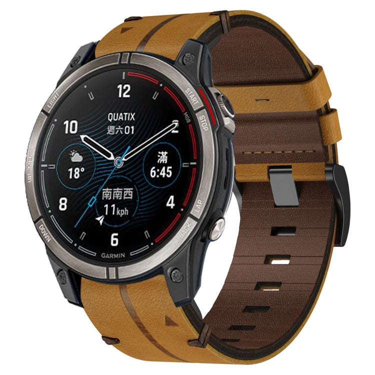 For Garmin Quatix 7 Pro Leather Textured 22mm Watch Band(Brown)