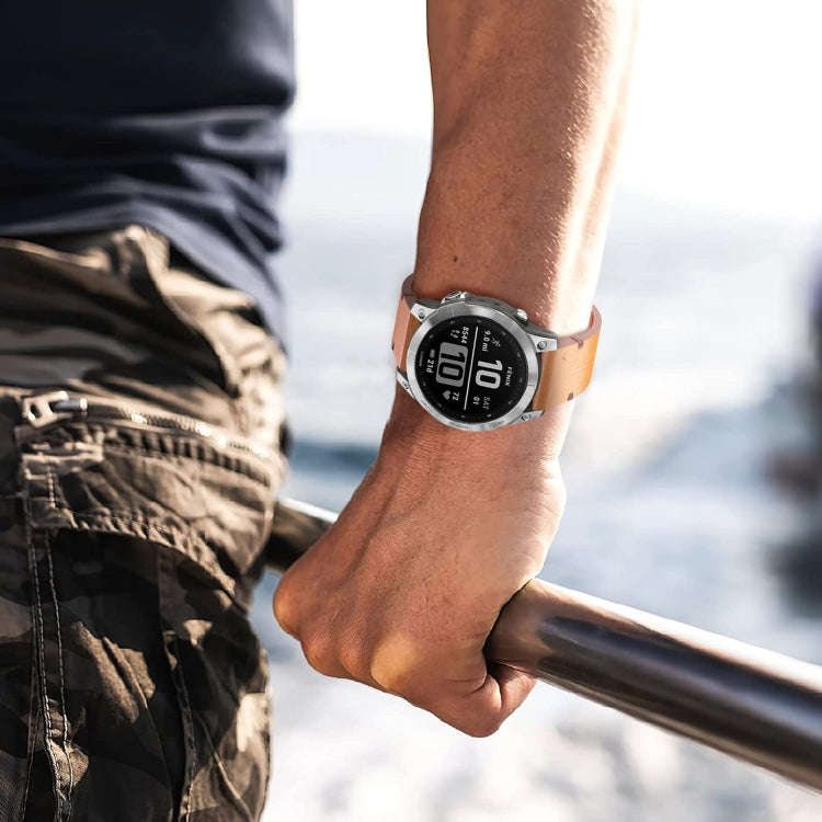 For Garmin Fenix 6 GPS Leather Textured 22mm Watch Band(Black)