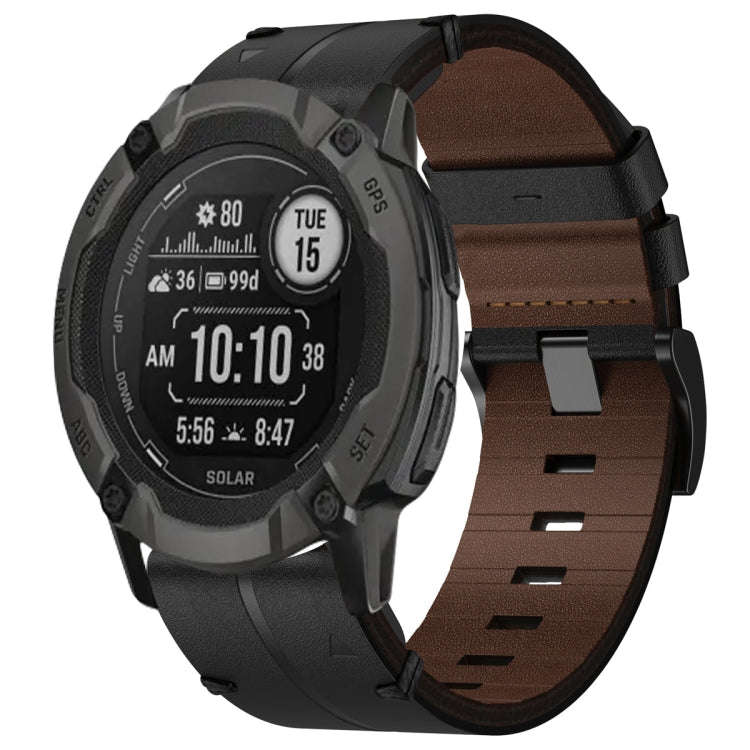 For Garmin Instinct 2X Solar Leather Textured 26mm Watch Band(Black)