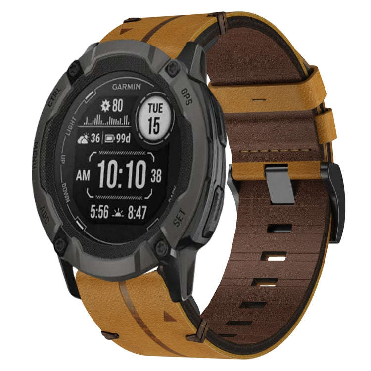 For Garmin Instinct 2X Solar Leather Textured 26mm Watch Band(Brown)