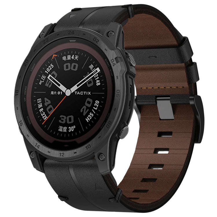 For Garmin Tactix 7 Pro Leather Textured 26mm Watch Band(Black)