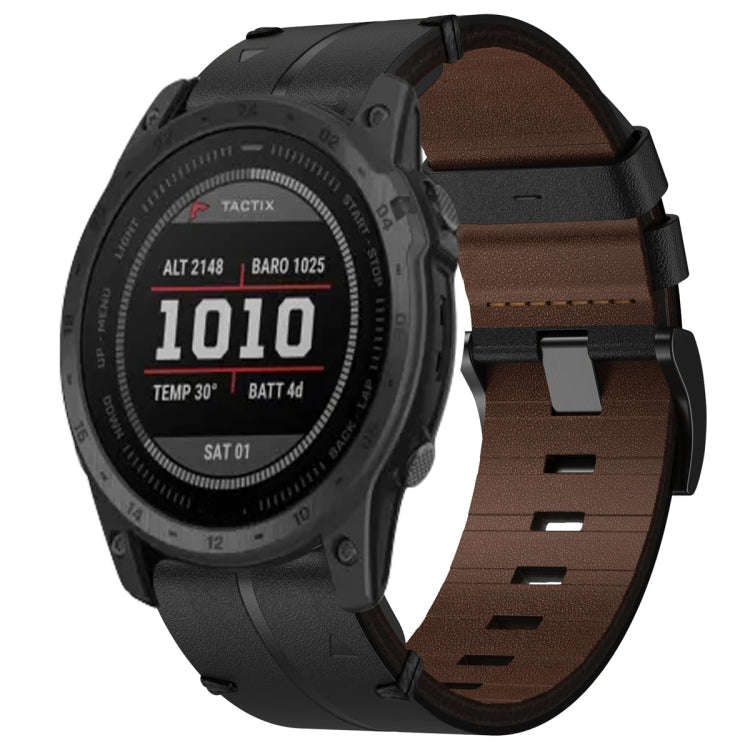 For Garmin Tactix 7 Leather Textured 26mm Watch Band(Black)