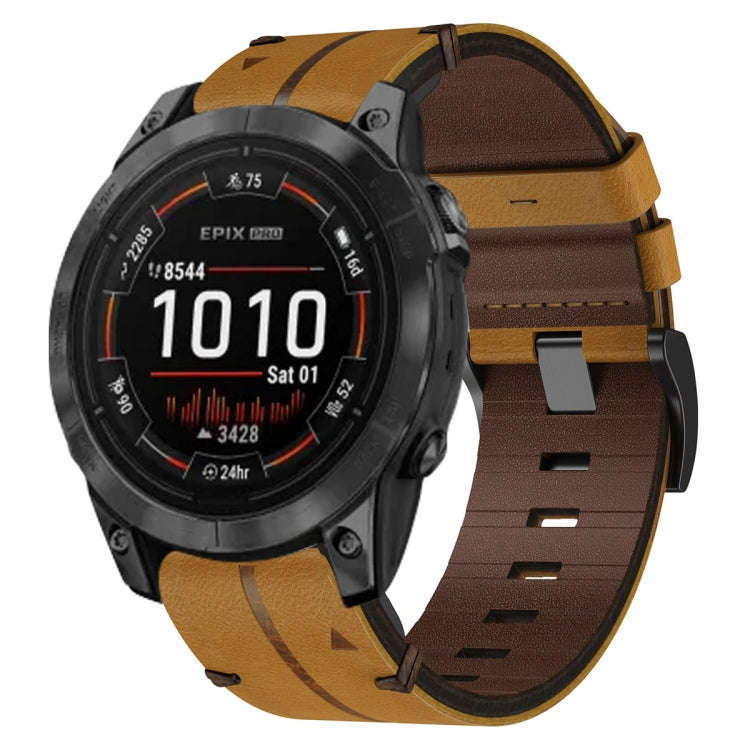 For Garmin Epix Pro 51mm Leather Textured 26mm Watch Band(Brown)