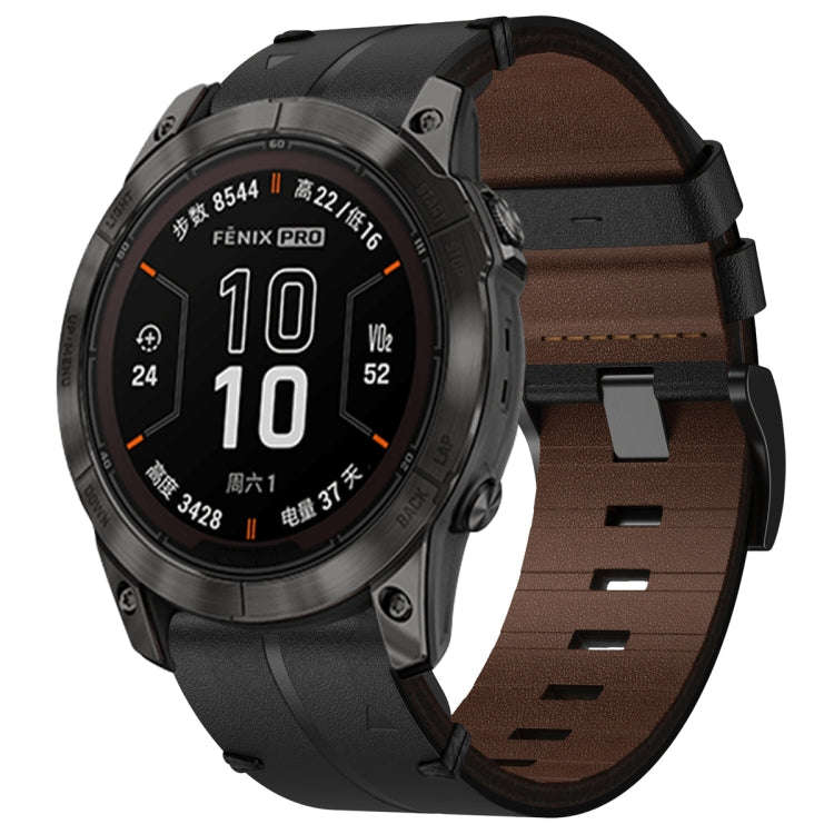 For Garmin Fenix 7X Pro 51mm Leather Textured 26mm Watch Band(Black)