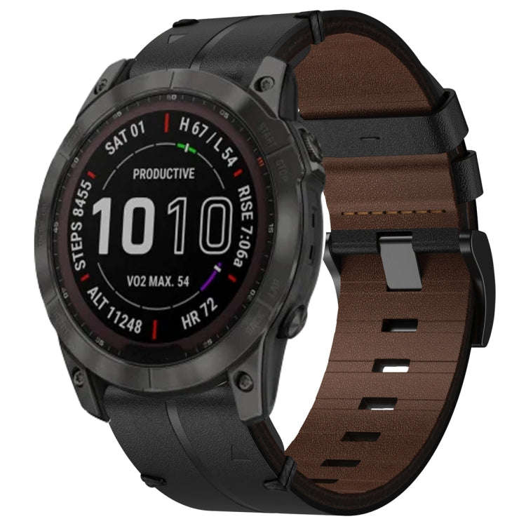For Garmin Fenix 7X Solar Leather Textured 26mm Watch Band(Black)