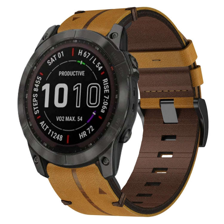 For Garmin Fenix 7X Solar Leather Textured 26mm Watch Band(Brown)