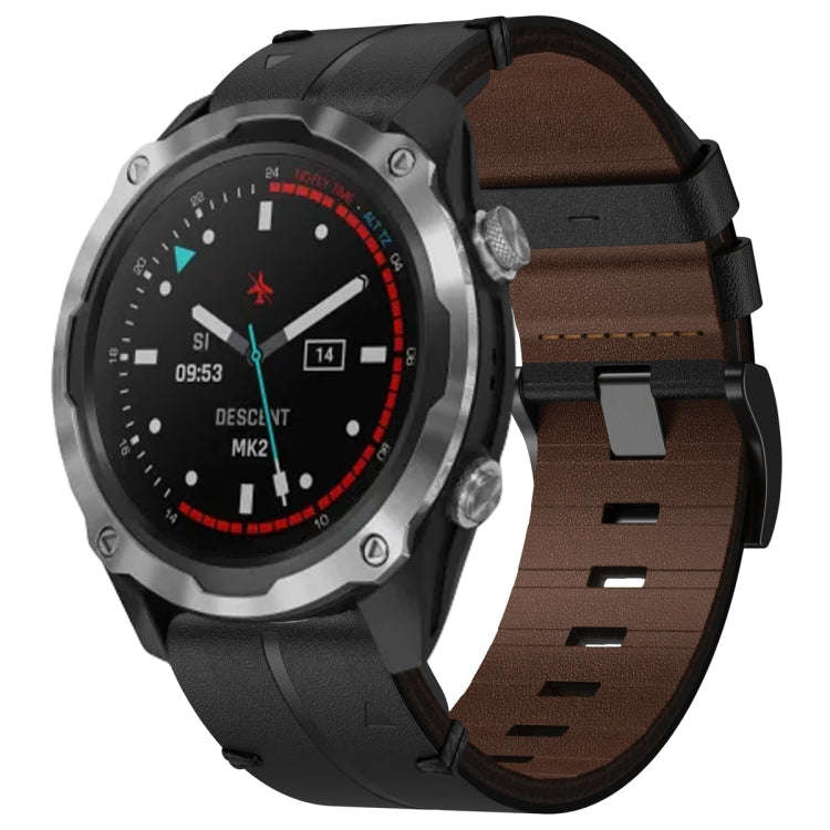For Garmin Descent MK 2 Leather Textured 26mm Watch Band(Black)