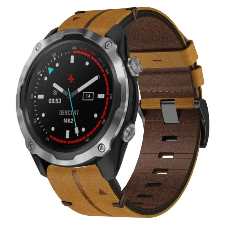 For Garmin Descent MK 2 Leather Textured 26mm Watch Band(Brown)