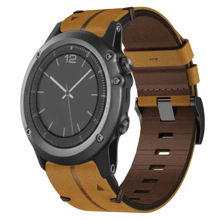 For Garmin Fenix 3 Leather Textured 26mm Watch Band(Brown)