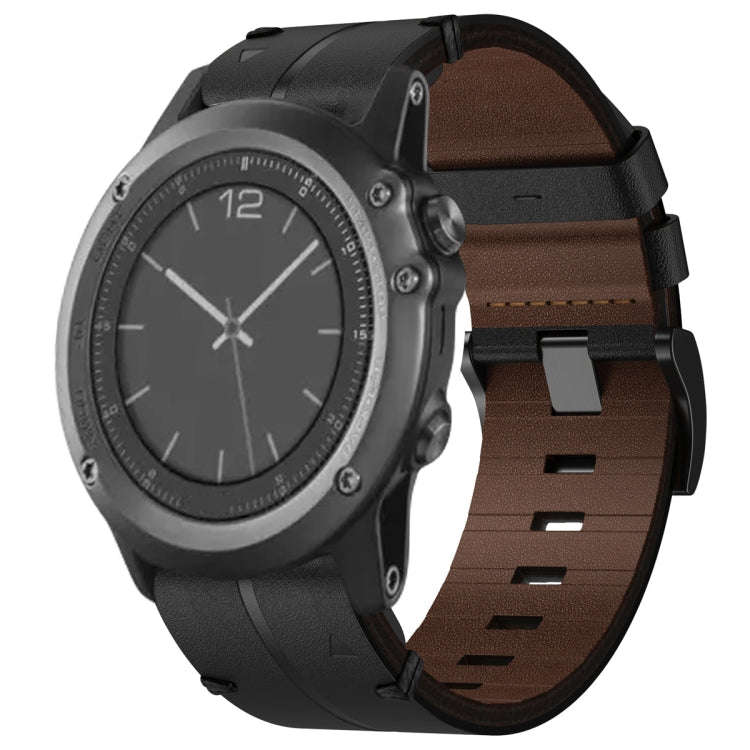 For Garmin Fenix 3 Sapphire Leather Textured 26mm Watch Band(Black)