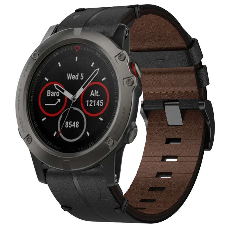 For Garmin Fenix 5X Sapphire Leather Textured 26mm Watch Band(Black)