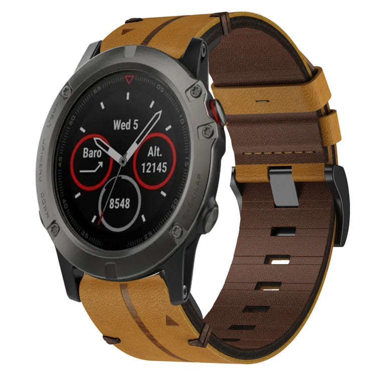 For Garmin Fenix 5X Sapphire Leather Textured 26mm Watch Band(Brown)